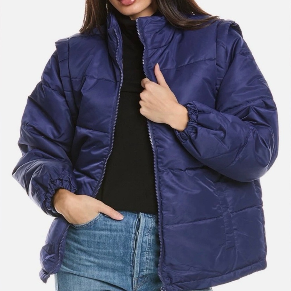 WeWoreWhat Black Label Navy Blue Puffer Convertible Vest Jacket Size M NWT